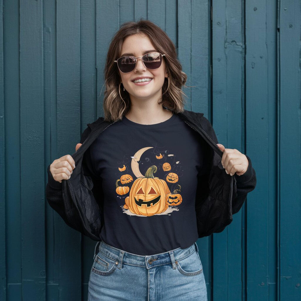 Cô gái mặc áo Halloween thiết kế riêng theo yêu cầu 1 cái. In Áo Theo Yêu Cầu 1 Cái